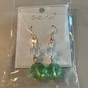 Emerald Green Dangle Earrings with Crystal Accents new